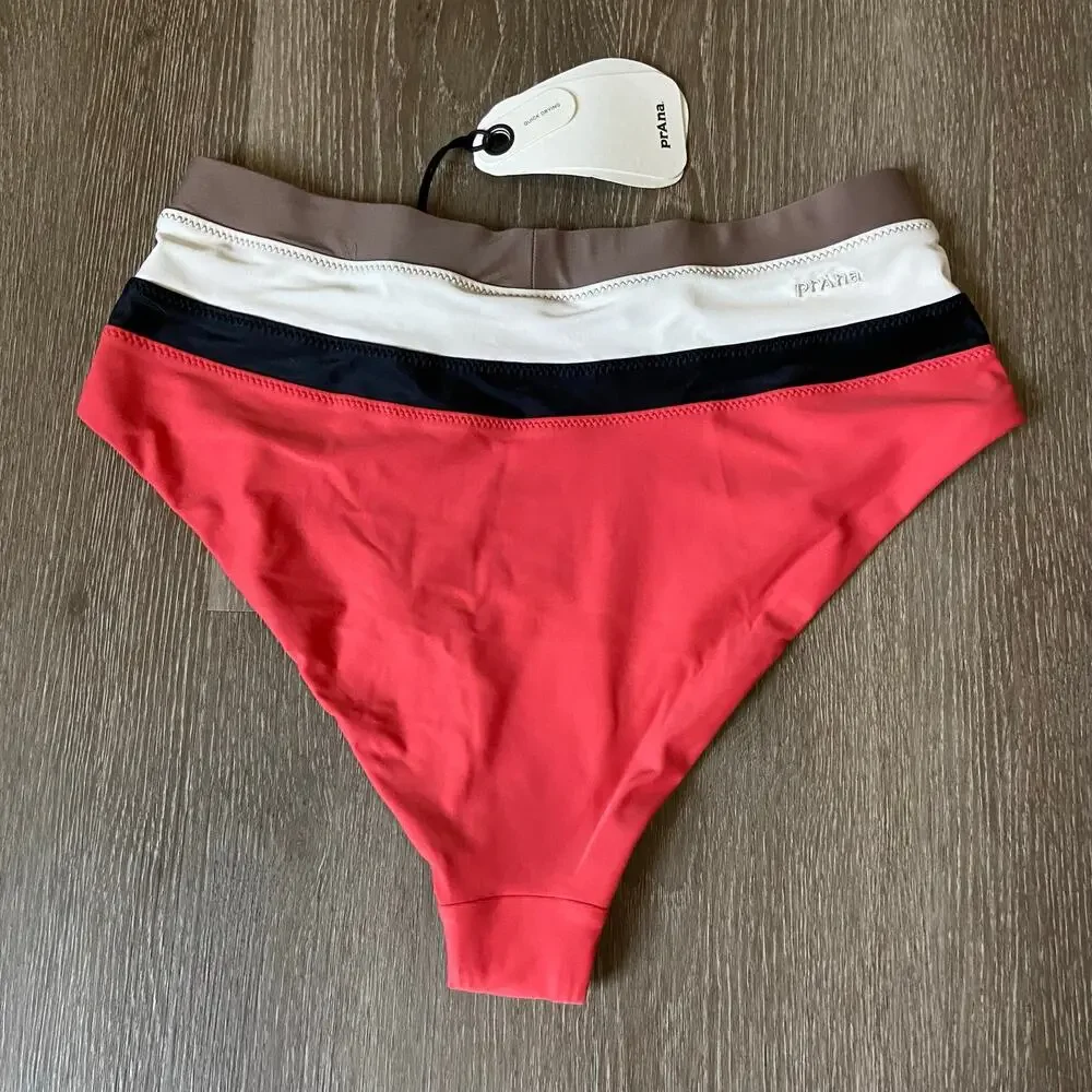 Prana Baja Bound Adjustable Top & 2 Swim Bottoms Size S Colorblock Bikini Bundle
